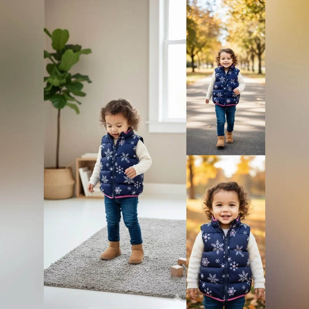Gymboree Girls Snowflake Puffer Vest | Navy Pink Winter Coat | Size S‎ 6-8